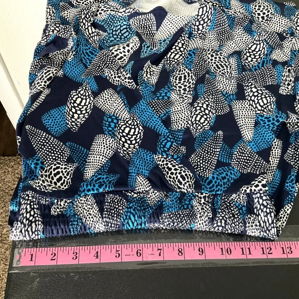 Tory Burch Dress Women XS Silk Blue‎ Seashell Polka Dot Short Sleeve V-Neck